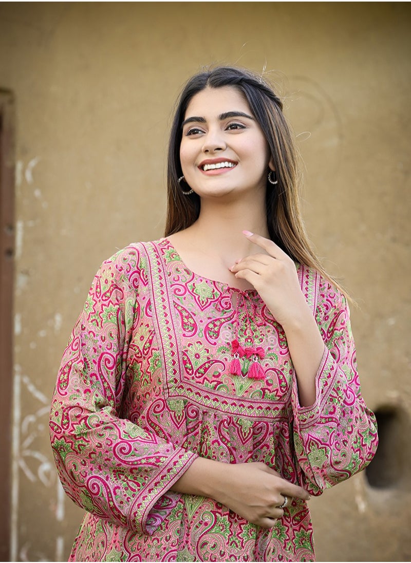 Swadesh Souq - Pink Printed Casual Top for Women - Image 1