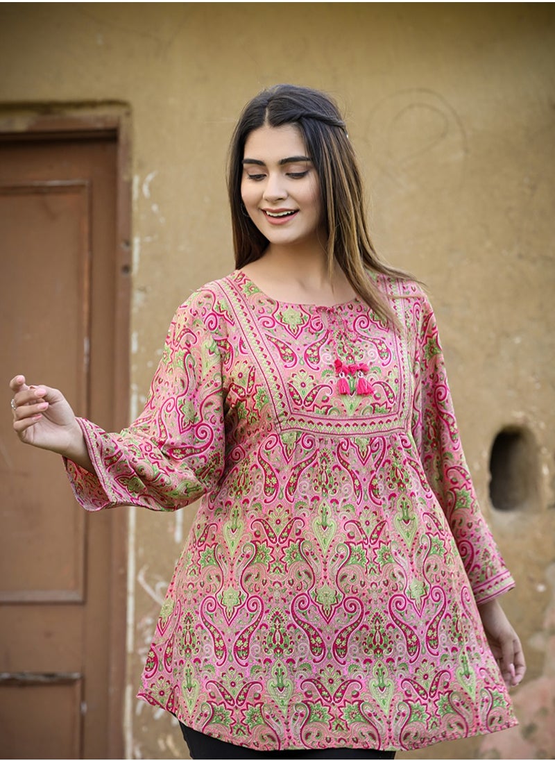 Swadesh Souq - Pink Printed Casual Top for Women - Image 1
