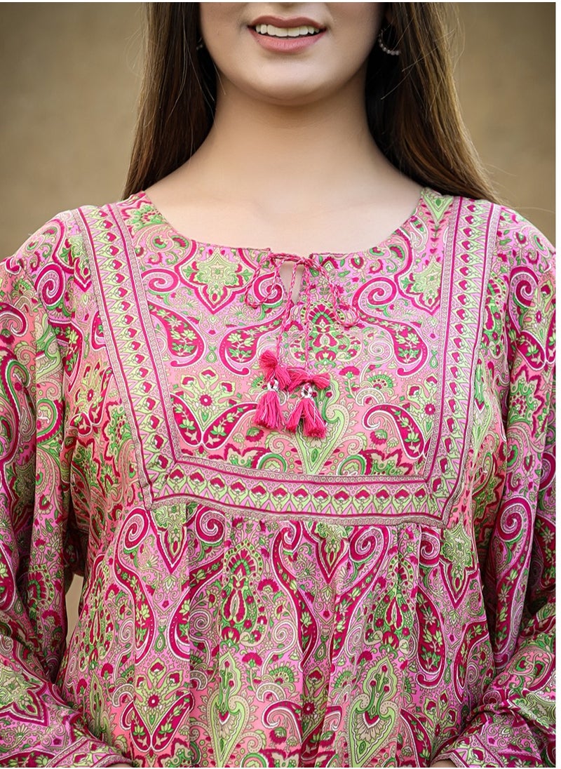 Swadesh Souq - Pink Printed Casual Top for Women - Image 1
