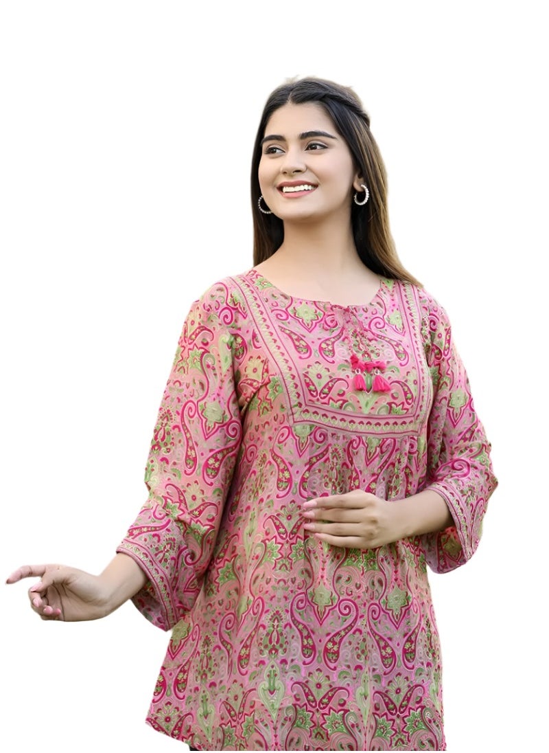 Swadesh Souq - Pink Printed Casual Top for Women - Image 1