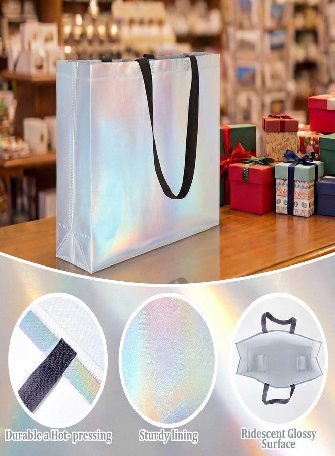 Hsei 15 Pcs 18 x 13 x 4.7in Extra Large Sliver Gift Bags with Handles, Reusable Holographic Gift Bags Bulk Waterproof Metallic Iridescent Tote Bag - Image 3