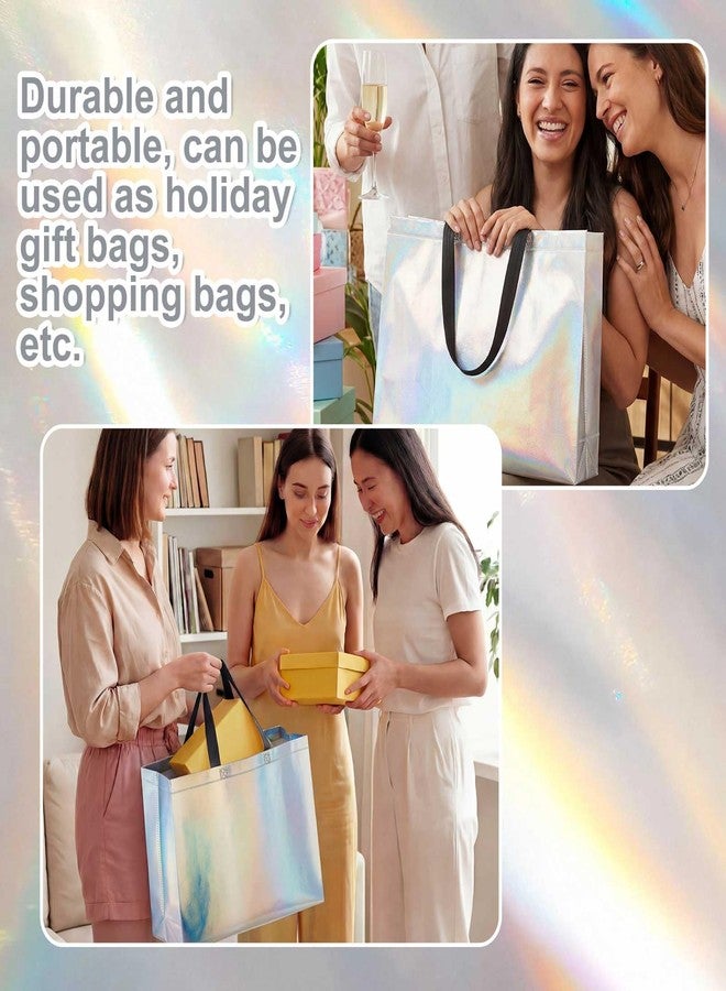 Hsei 15 Pcs 18 x 13 x 4.7in Extra Large Sliver Gift Bags with Handles, Reusable Holographic Gift Bags Bulk Waterproof Metallic Iridescent Tote Bag - Image 5