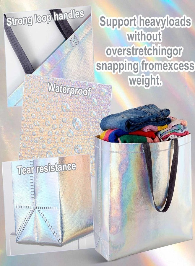 Hsei 15 Pcs 18 x 13 x 4.7in Extra Large Sliver Gift Bags with Handles, Reusable Holographic Gift Bags Bulk Waterproof Metallic Iridescent Tote Bag - Image 4