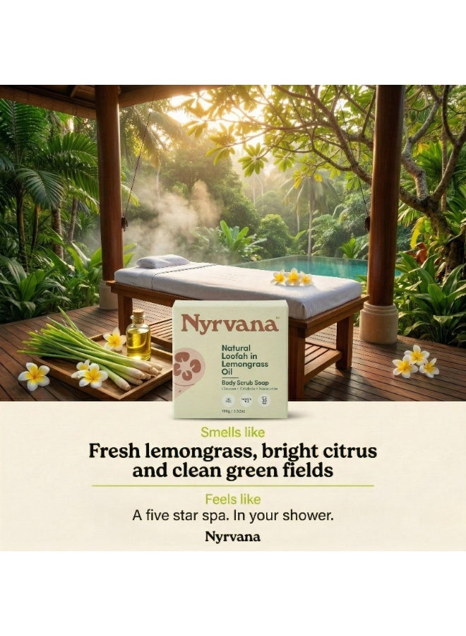 Nyrvana Natural Loofah in Lemongrass Oil Soap | Pack of 3 x 100g (3.52 oz) | 2-in-1 Cleanse & Exfoliate | Purifying & Refreshing | Natural Face & Body Soap for All Skin Types - Image 2