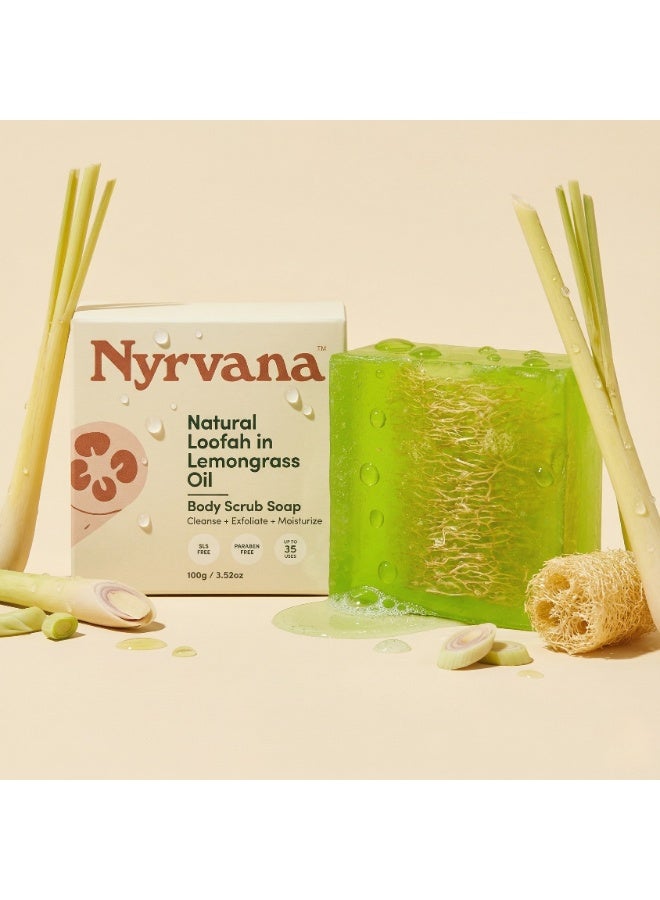 Nyrvana Natural Loofah in Lemongrass Oil Soap | Pack of 3 x 100g (3.52 oz) | 2-in-1 Cleanse & Exfoliate | Purifying & Refreshing | Natural Face & Body Soap for All Skin Types - Image 3