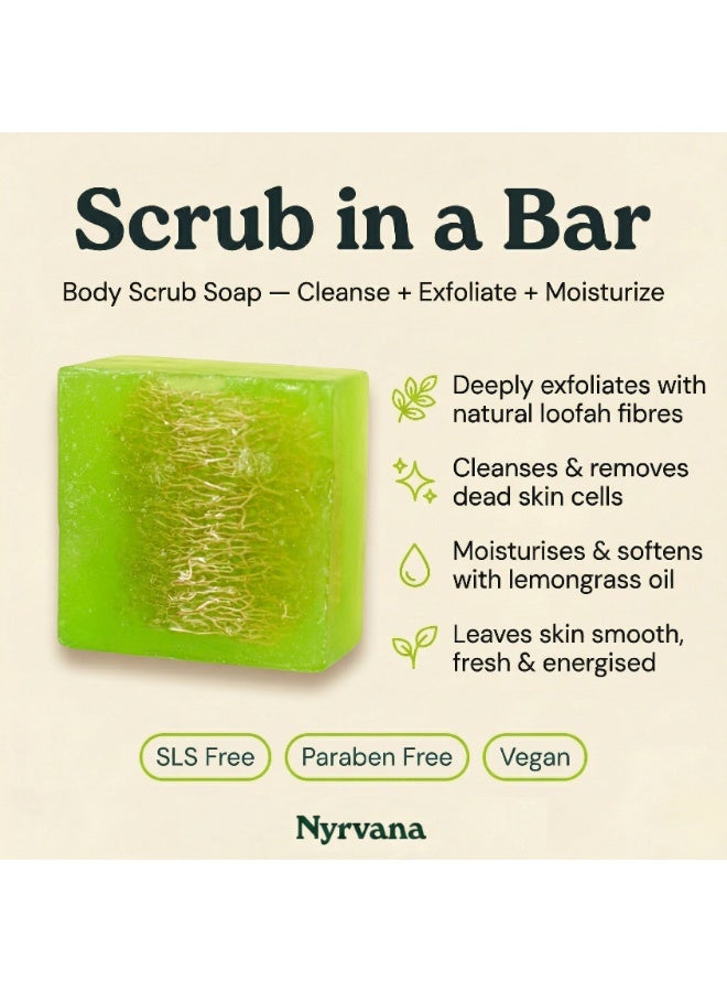 Nyrvana Natural Loofah in Lemongrass Oil Soap | Pack of 3 x 100g (3.52 oz) | 2-in-1 Cleanse & Exfoliate | Purifying & Refreshing | Natural Face & Body Soap for All Skin Types - Image 4