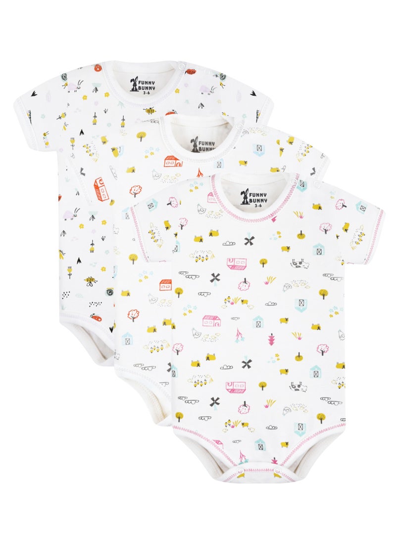 Funny Bunny Pack of 3 Cotton Half Sleeve Bodysuit for Baby  - Image 5