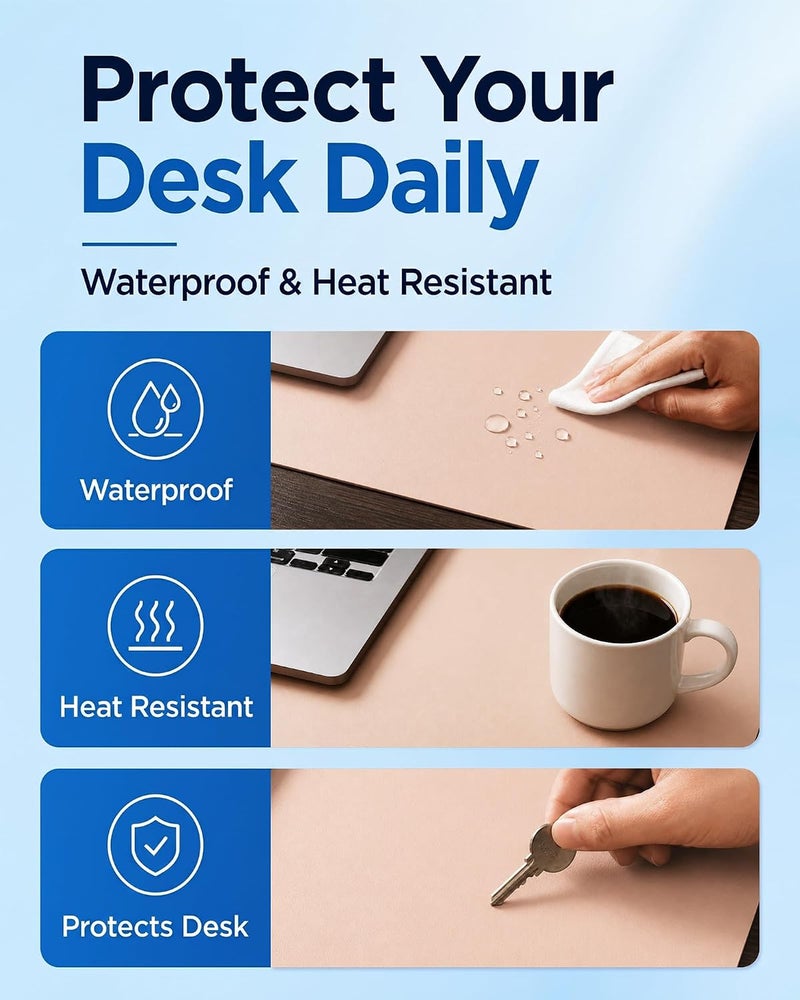 Aothia Double-Sided Desk Pad – 37.8"x17" Leather Desk Mat with Eco Cork Protector, Large Mouse Pad, Waterproof Desk Blotter for Office/Home (Pink) - Image 5