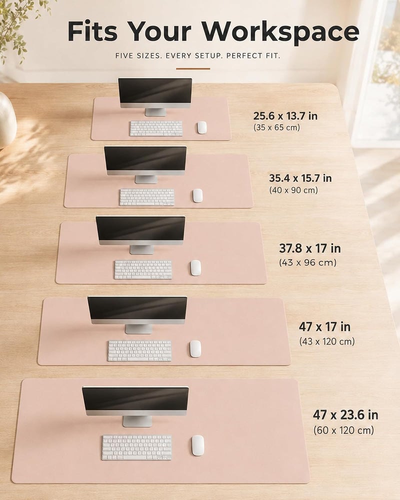 Aothia Double-Sided Desk Pad – 37.8"x17" Leather Desk Mat with Eco Cork Protector, Large Mouse Pad, Waterproof Desk Blotter for Office/Home (Pink) - Image 4