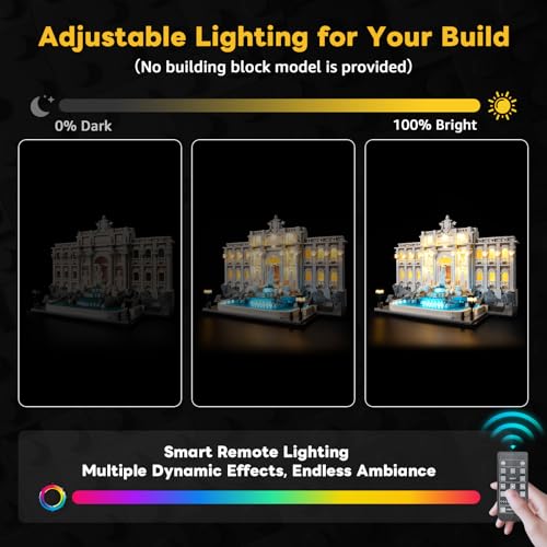 Kyglaring LED Light Kit Compatible with Lego Trevi Fountain 21062 Building Blocks Upgrade Remote Control Dimming Lighting Accessories for Lego 21062 Model Set Lights Only Model Not Included - Image 5
