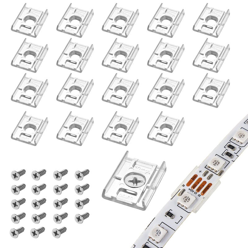 VIPMOON 100pcs Clear 10mm LED Strip Light Mounting Clips 10mm Width Holders and 100pcs Compatible Stainless Steel Phillips Screws Mounting Brackets for Waterproof or Non-Waterproof 3528 5050 5630 - Image 1