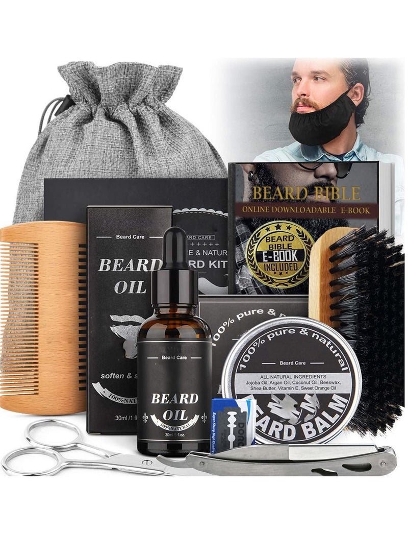 Beard OIL Beard Growth Kit, Beard Roller Kit, Natural Beard Growth Oil for Patchy Beard, Beard & Mustache Facial Hair Growth, Beard Oil, Beard Balm, Beard Roller, Brush, Comb, Storage Bag, Gifts for Men - Image 1