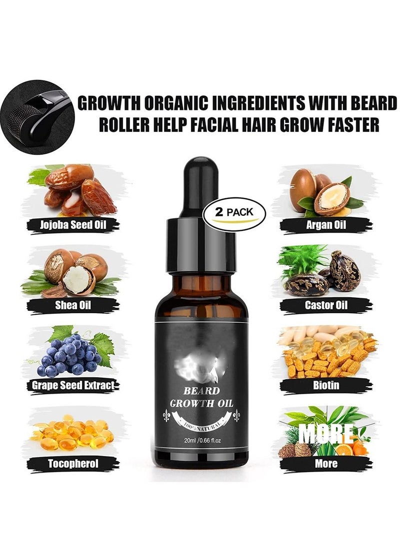 Beard OIL Beard Growth Kit, Beard Roller Kit, Natural Beard Growth Oil for Patchy Beard, Beard & Mustache Facial Hair Growth, Beard Oil, Beard Balm, Beard Roller, Brush, Comb, Storage Bag, Gifts for Men - Image 3