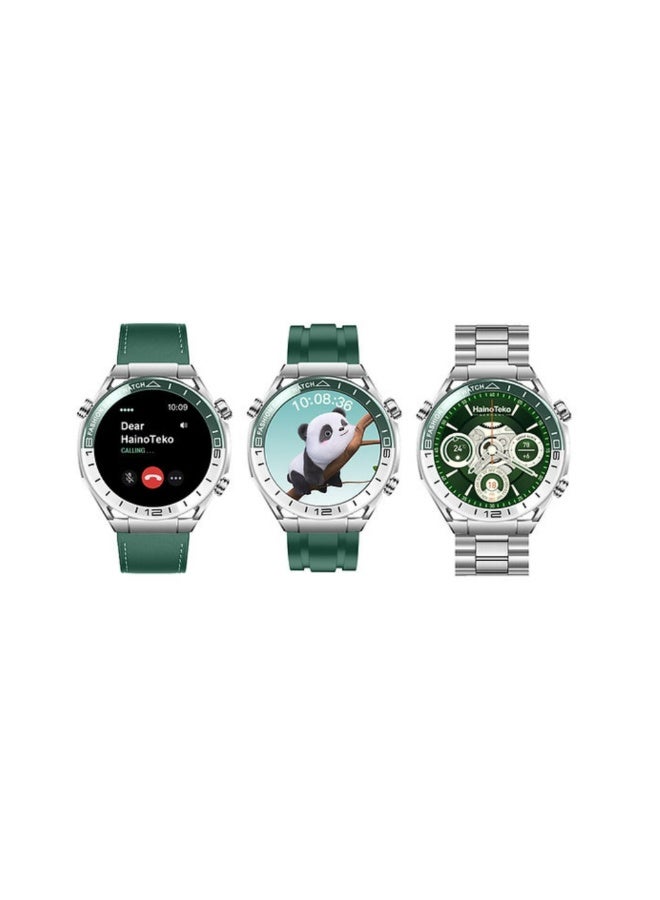 Haino Teko RW67 Watch Ultimate – HD IPS AMOLED Display, Bluetooth Calling, 3-Strap Set (1 Stainless Steel + 2 Silicone) – Green - Image 1