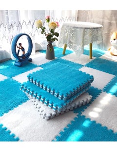 A.M Pack of 10/20 Interlocking Foam Carpet Tiles, 30 x 30 cm Plush Puzzle Foam Floor Mat with Edge for Living Room/Bedroom (10 Pieces Blue + 10 Pieces White)  - Image 1