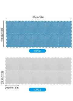 A.M Pack of 10/20 Interlocking Foam Carpet Tiles, 30 x 30 cm Plush Puzzle Foam Floor Mat with Edge for Living Room/Bedroom (10 Pieces Blue + 10 Pieces White)  - Image 2