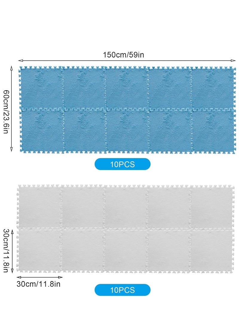 A.M Pack of 10/20 Interlocking Foam Carpet Tiles, 30 x 30 cm Plush Puzzle Foam Floor Mat with Edge for Living Room/Bedroom (10 Pieces Blue + 10 Pieces White) - Image 2