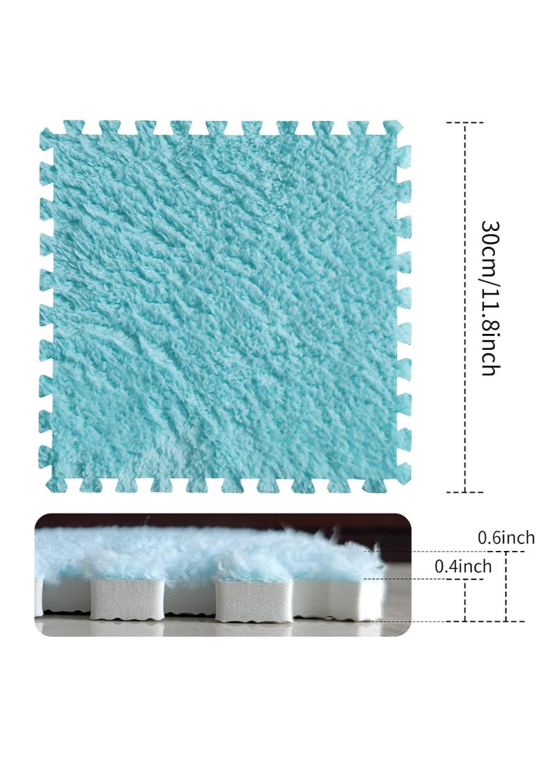 A.M Pack of 10/20 Interlocking Foam Carpet Tiles, 30 x 30 cm Plush Puzzle Foam Floor Mat with Edge for Living Room/Bedroom (10 Pieces Blue + 10 Pieces White) - Image 3