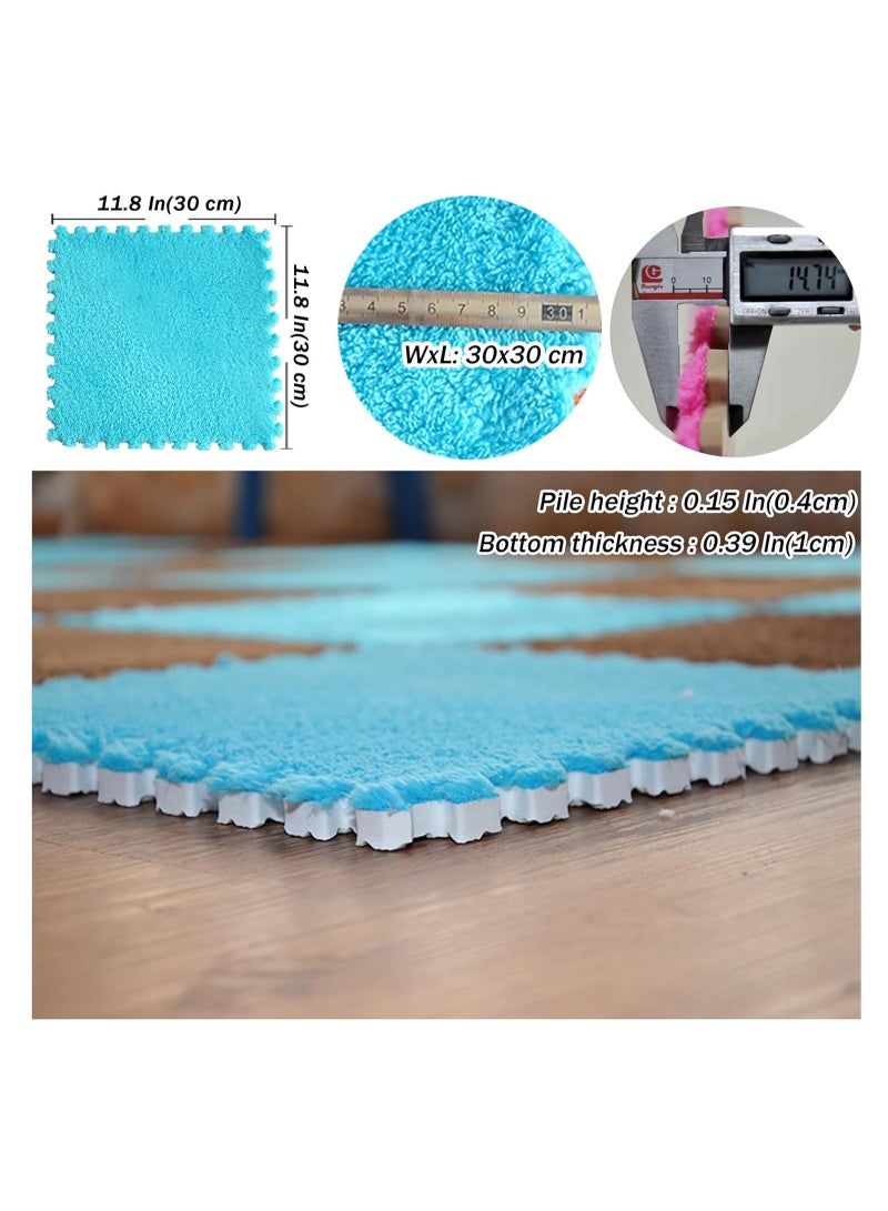 A.M Pack of 10/20 Interlocking Foam Carpet Tiles, 30 x 30 cm Plush Puzzle Foam Floor Mat with Edge for Living Room/Bedroom (10 Pieces Blue + 10 Pieces White) - Image 5