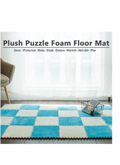 A.M Pack of 10/20 Interlocking Foam Carpet Tiles, 30 x 30 cm Plush Puzzle Foam Floor Mat with Edge for Living Room/Bedroom (10 Pieces Blue + 10 Pieces White)  - Image 4