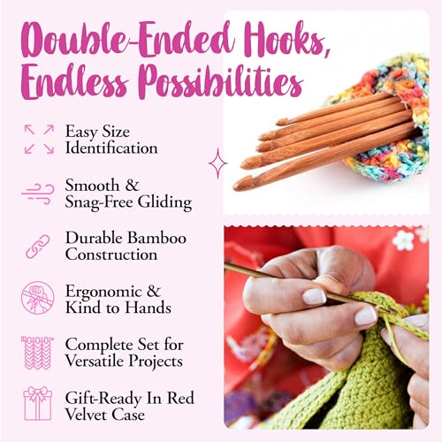 KnitPal 6-inch (15cm) Double Ended Tunisian Crochet Hooks, for Afghan Stitches and Socks (3 Free Patterns),Set of 5 Sizes G/4mm, 7/4.5mm, H/5mm, I/5.5mm and J/6mm, Same Size on Each end - Image 2