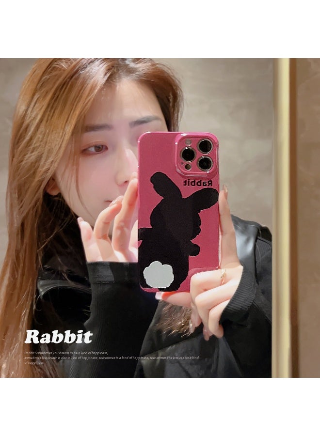 NIBEMINENT Film Black Rabbit Protective TPU Case Cover For iPhone 16 Plus, The Back Of The Rose-red Black Rabbit