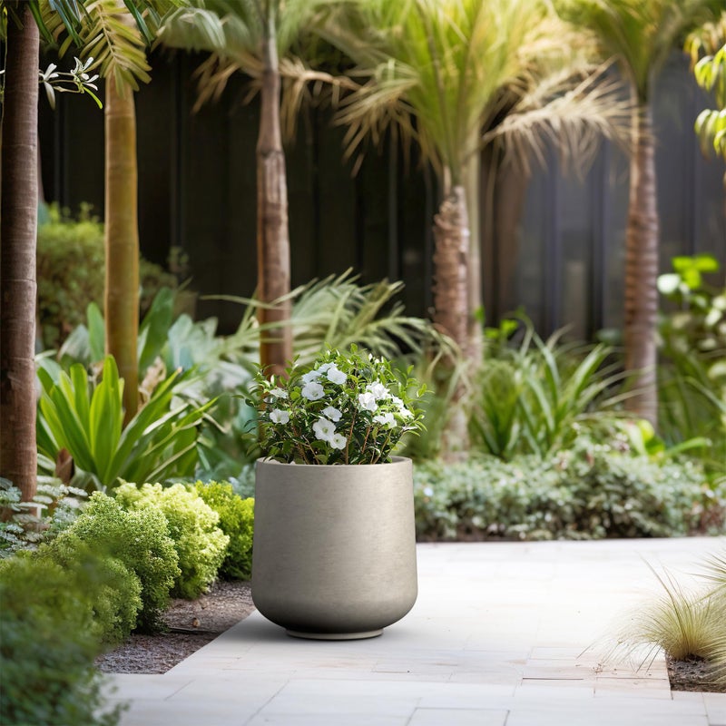 Kante 15.3" Dia Round Concrete Planter, Outdoor Indoor Large Plant Pots Containers with Drainage Hole and Rubber Plug for Home Garden Patio, Weathered Concrete - Image 4