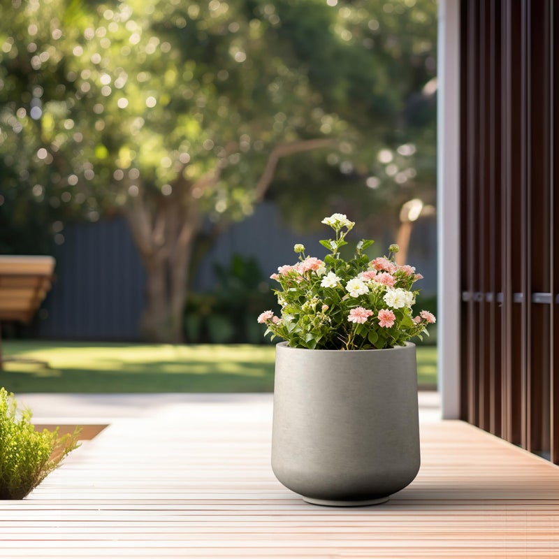 Kante 15.3" Dia Round Concrete Planter, Outdoor Indoor Large Plant Pots Containers with Drainage Hole and Rubber Plug for Home Garden Patio, Weathered Concrete - Image 3
