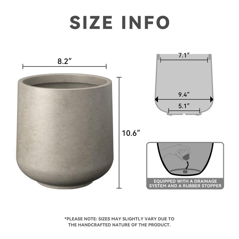 Kante 15.3" Dia Round Concrete Planter, Outdoor Indoor Large Plant Pots Containers with Drainage Hole and Rubber Plug for Home Garden Patio, Weathered Concrete - Image 2