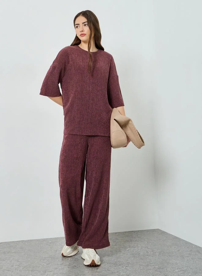 Styli Burgundy Oversized Textured Knit Top