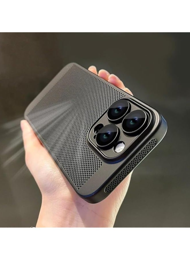 Case For iPhone 16 Pro Max 6.9-Inch Heat Dissipation Case with Built-in Camera Lens Protector Slim Fit Breathable Cooling Anti-Fingerprint Hard PC Back Shockproof Cover (Black)  - Image 3