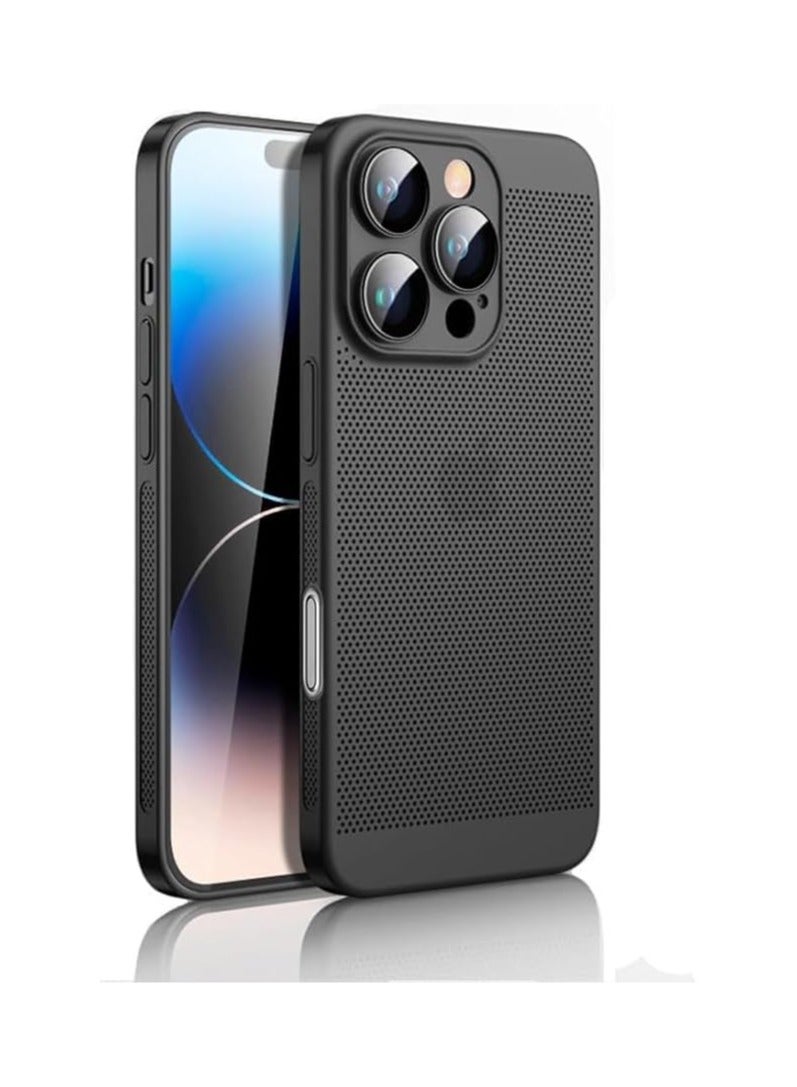 Case For iPhone 16 Pro Max 6.9-Inch Heat Dissipation Case with Built-in Camera Lens Protector Slim Fit Breathable Cooling Anti-Fingerprint Hard PC Back Shockproof Cover (Black)  - Image 1