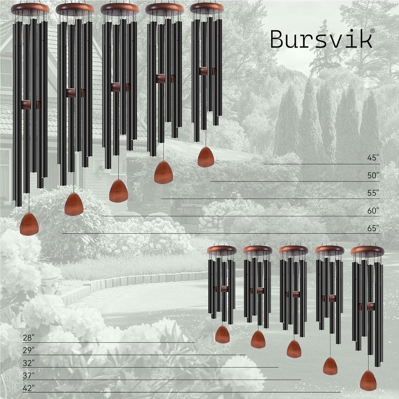 Bursvik Large Aluminium Wind Chimes 37" Inches to Create a Zen Atmosphere Suitable for Outdoor, Garden, Patio Decoration. Classic Black Wind Chimes with Wind Catcher Suitable as A Gift for Unisex - Image 1