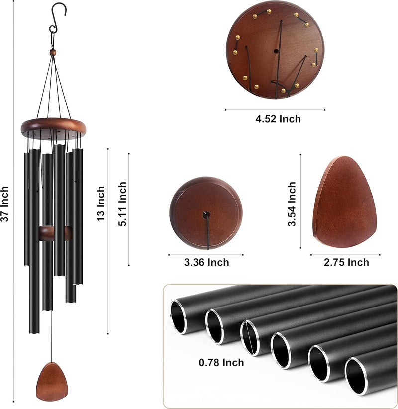 Bursvik Large Aluminium Wind Chimes 37" Inches to Create a Zen Atmosphere Suitable for Outdoor, Garden, Patio Decoration. Classic Black Wind Chimes with Wind Catcher Suitable as A Gift for Unisex - Image 3