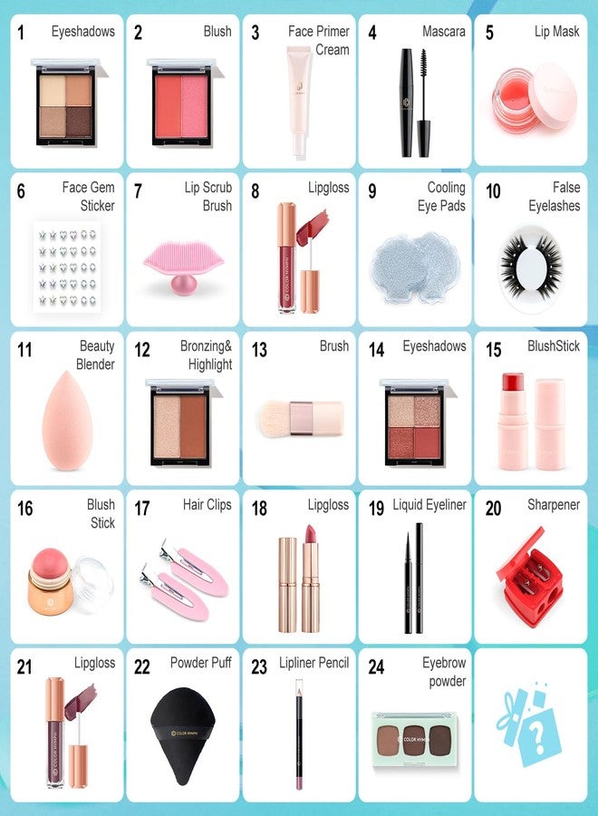Color Nymph Makeup Advent Calendar, 24 Days Advent Calendar Valentines Day Birthday Makeup Gift Sets for Beauty Cosmetics Kit For Teens Girlfriend Daughters Surprise Holiday Gift Mint Green - Image 3