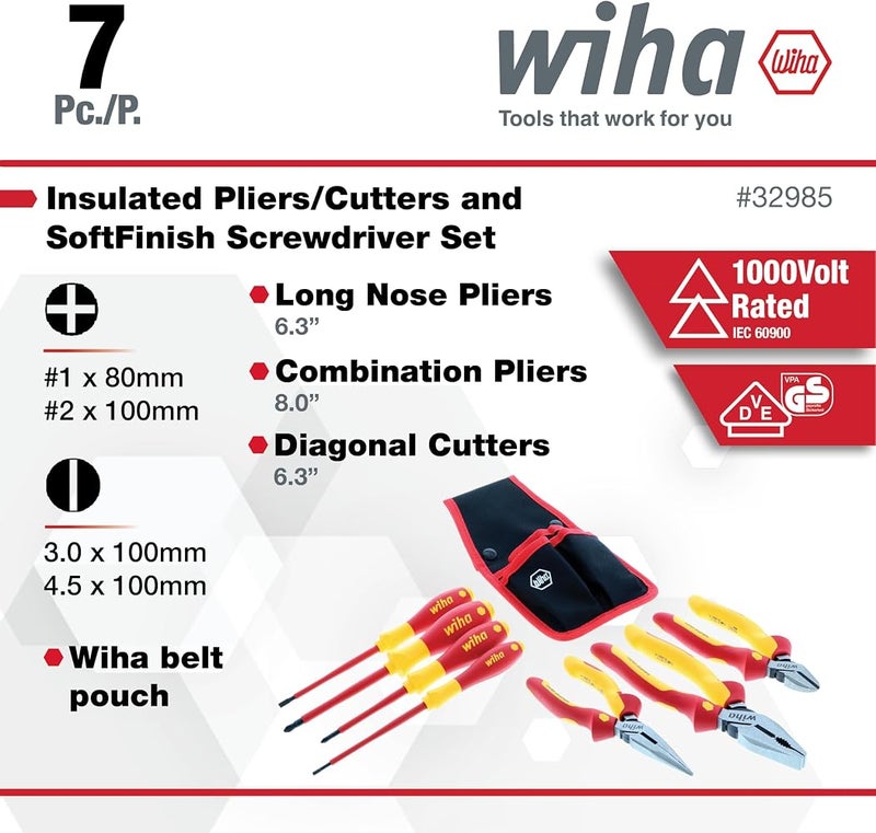 Wiha 32985 7 Piece Insulated Industrial Pliers/Cutters/Drivers Belt Set, One Size - Image 3
