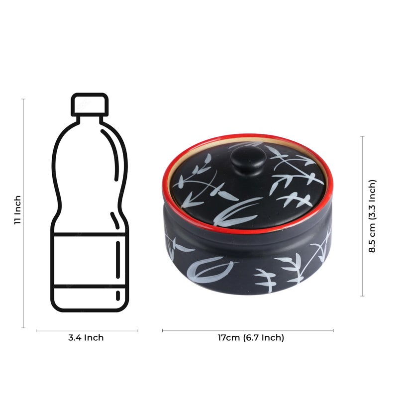 caffeine ceramic handmade black bamboo serving donga casserole (set of 1) - Image 4