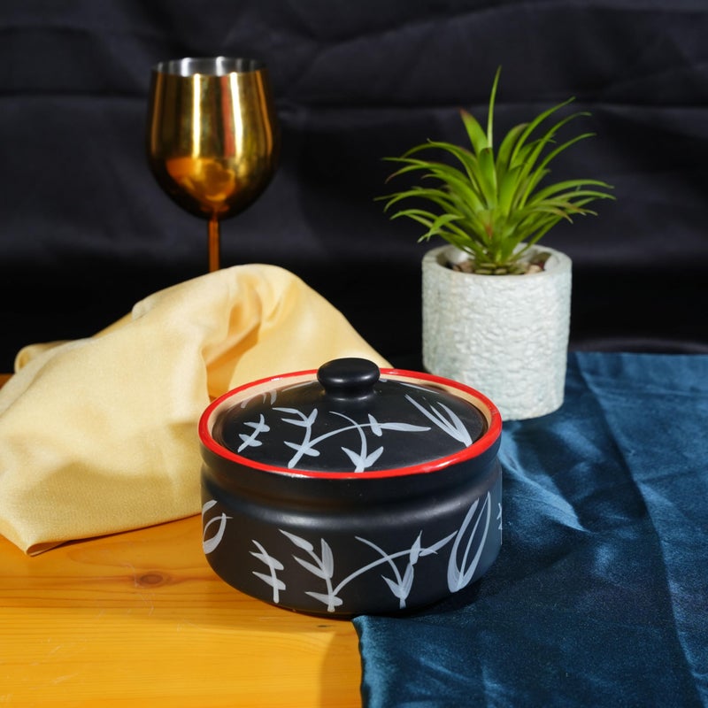 caffeine ceramic handmade black bamboo serving donga casserole (set of 1) - Image 1