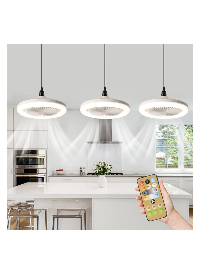 Generic - 10in Bladeless Fan Bulb E26 Enclosed Socket Ceiling Fans with Light Dimmable 3 Wind Speeds 3 Light Remote Flush Mount Mini Chandelier for Garage Utility Room Tool Room Camping (White) - Image 1