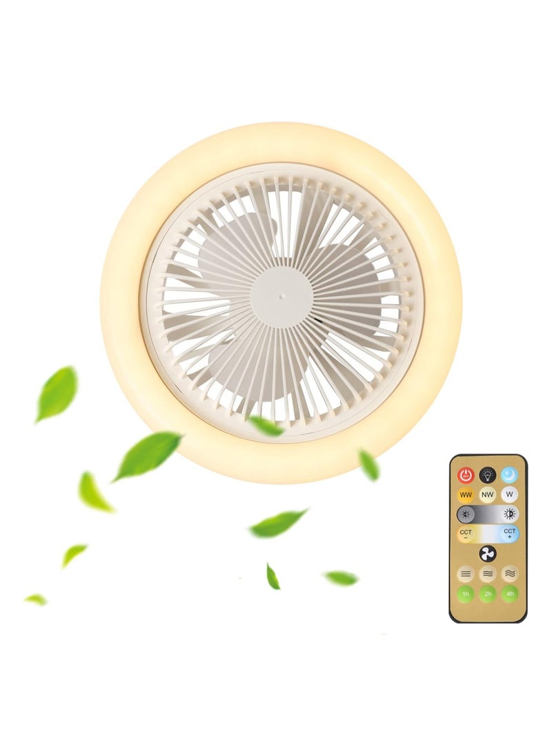 Generic - 10in Bladeless Fan Bulb E26 Enclosed Socket Ceiling Fans with Light Dimmable 3 Wind Speeds 3 Light Remote Flush Mount Mini Chandelier for Garage Utility Room Tool Room Camping (White) - Image 1