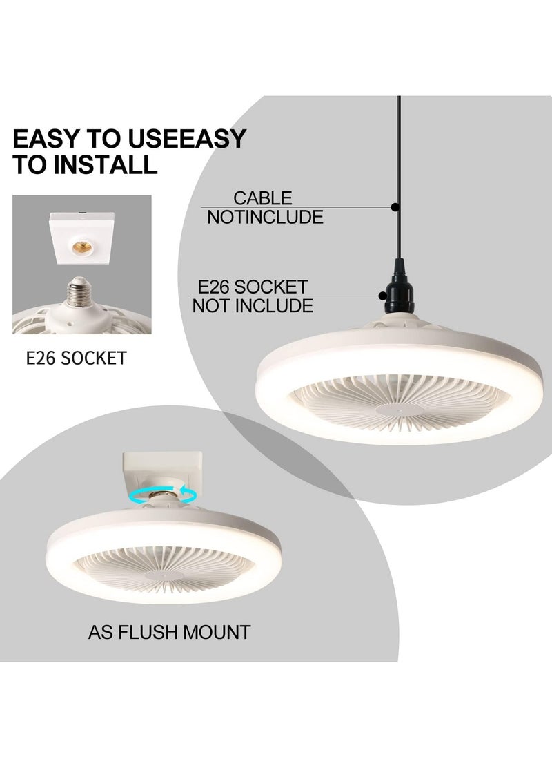 Generic - 10in Bladeless Fan Bulb E26 Enclosed Socket Ceiling Fans with Light Dimmable 3 Wind Speeds 3 Light Remote Flush Mount Mini Chandelier for Garage Utility Room Tool Room Camping (White) - Image 1