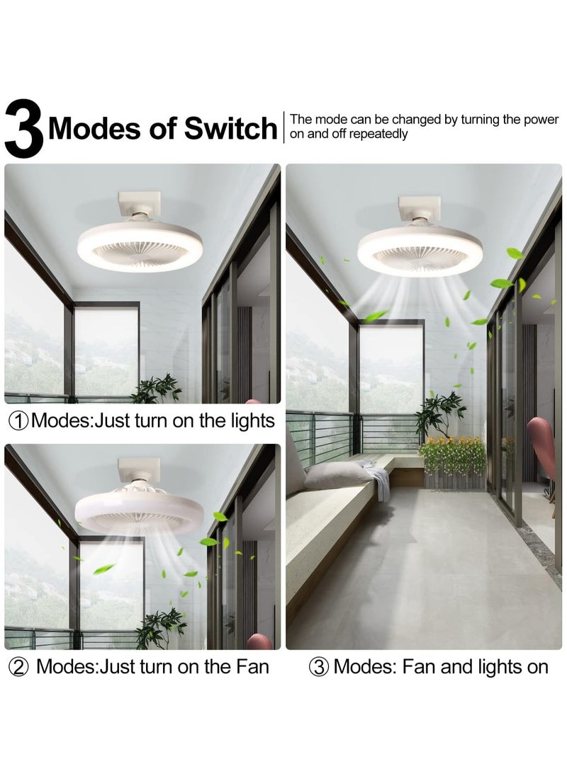 Generic - 10in Bladeless Fan Bulb E26 Enclosed Socket Ceiling Fans with Light Dimmable 3 Wind Speeds 3 Light Remote Flush Mount Mini Chandelier for Garage Utility Room Tool Room Camping (White) - Image 1