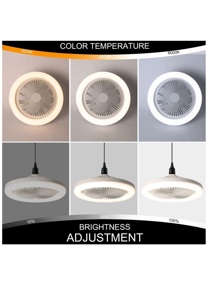 Generic - 10in Bladeless Fan Bulb E26 Enclosed Socket Ceiling Fans with Light Dimmable 3 Wind Speeds 3 Light Remote Flush Mount Mini Chandelier for Garage Utility Room Tool Room Camping (White) - Image 1
