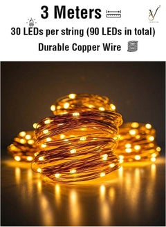 VIEW STAR Viewstar Pack of 3 (3 Meters Each) Battery-Powered LED Fairy String Lights with Batteries Included | Warm White Copper Wire Lights for Indoor & Outdoor Decoration | Flexible & Portable for Parties, Weddings, Holidays  - Image 3