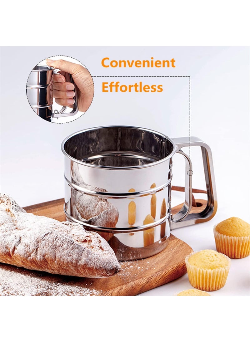 SUNNIFA - SUNNIFA Stainless Steel Mesh Flour Sifter for Baking Double Layer Fine Mesh Baking Sifter One Hand Press Crank Sifter for Powdered Sugar Shaker Duster Flour Sieve Sifter for Baking Cake 1 Pcs - Image 1