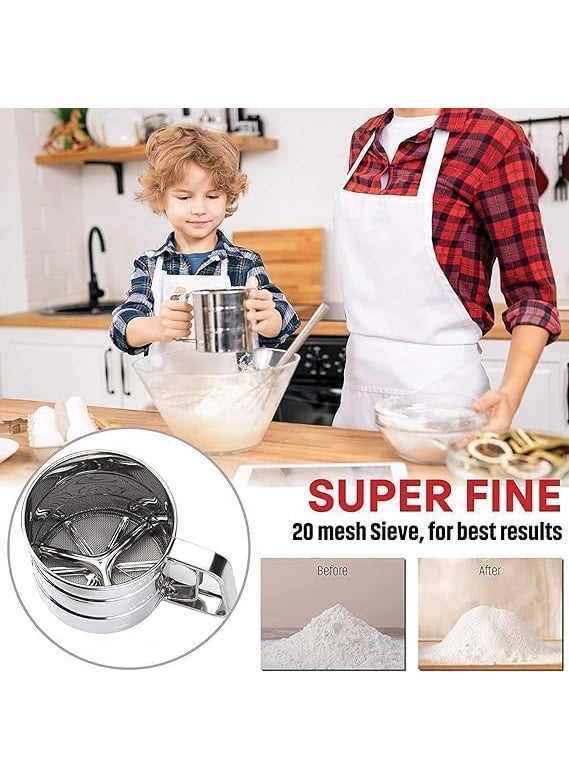 SUNNIFA - SUNNIFA Stainless Steel Mesh Flour Sifter for Baking Double Layer Fine Mesh Baking Sifter One Hand Press Crank Sifter for Powdered Sugar Shaker Duster Flour Sieve Sifter for Baking Cake 1 Pcs - Image 1