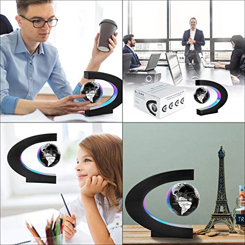 Gresus Magnetic Levitation Floating World Map Globe, C Shape Base with LED Lights, Great Fathers Students Teacher Business Boyfriend Birthday Gift for Desk Decoration （Black) (Globe doesn't light up) - Image 5