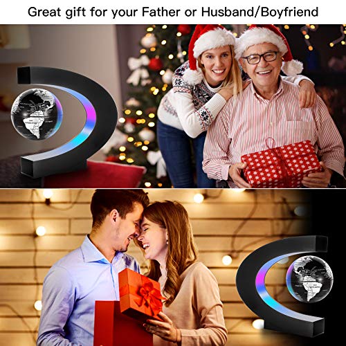 Gresus Magnetic Levitation Floating World Map Globe, C Shape Base with LED Lights, Great Fathers Students Teacher Business Boyfriend Birthday Gift for Desk Decoration （Black) (Globe doesn't light up) - Image 4