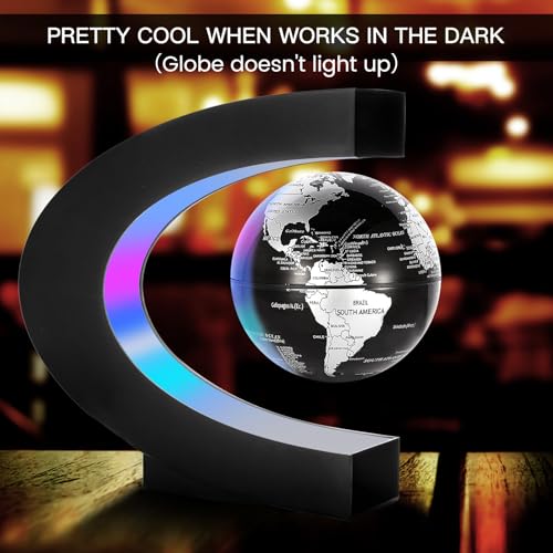 Gresus Magnetic Levitation Floating World Map Globe, C Shape Base with LED Lights, Great Fathers Students Teacher Business Boyfriend Birthday Gift for Desk Decoration （Black) (Globe doesn't light up) - Image 2