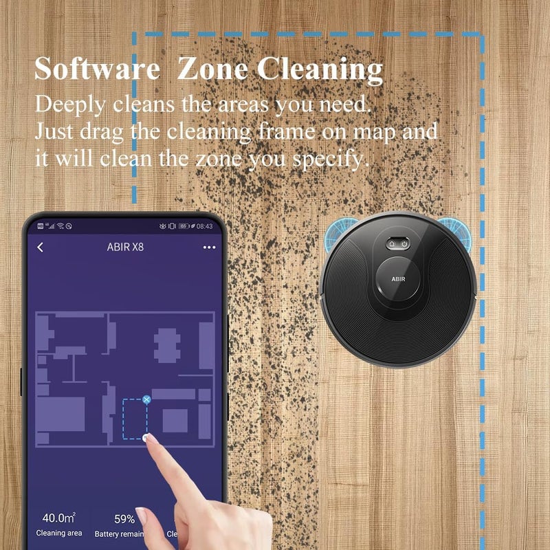 Abir X8 Robot Vacuum Cleaner - All in 1 Vacuuming, Sweeping and Mopping - Navigation for Pets Hair - Powerful 6500Pa Suction - Carpet and Hard floor Cleaning - Wi-Fi, App and Voice Control - Image 2